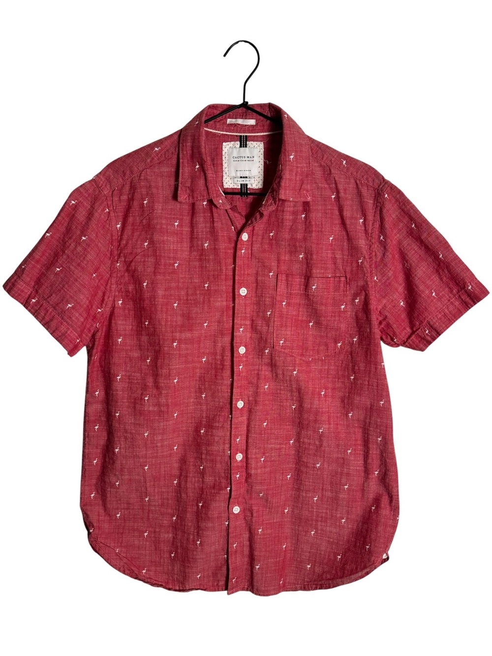 Cactus Man Ricky Singh Red Embroidered Flamingo Button-Up Short-Sleeve